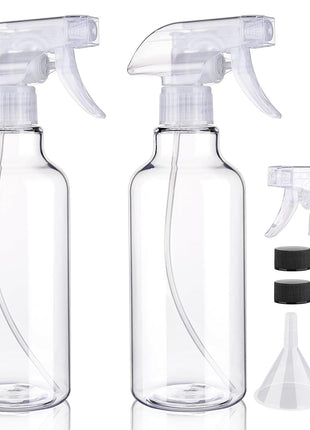 Plastic Spray Bottles Empty Spray Bottle 16.9oz/500ml 2 Pack Heavy Duty Spraying Bottles Mist/Stream Water Bottle for Cleaning Solutions, Essential Oils, Hair (Clear)