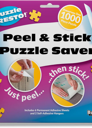 Buffalo Games Puzzle Saver, 6 Sheets & 2 Hangers, Puzzle Preservation Kit | Peel & Stick Puzzle Preservation Kit for Adults, No Messy Glue, 2 Wall Hangers, Fits 29" x 21.5", Made in USA Since 2007