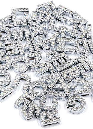 AUEAR, 52 Pack Silver A-Z 8mm Full Rhinestone Slide Crystal Alphabet Alloy Letter Charm for Bracelets Necklace Wristbands DIY Jewelry Making