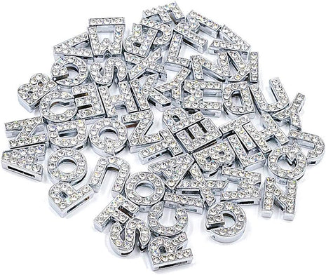 AUEAR, 52 Pack Silver A-Z 8mm Full Rhinestone Slide Crystal Alphabet Alloy Letter Charm for Bracelets Necklace Wristbands DIY Jewelry Making