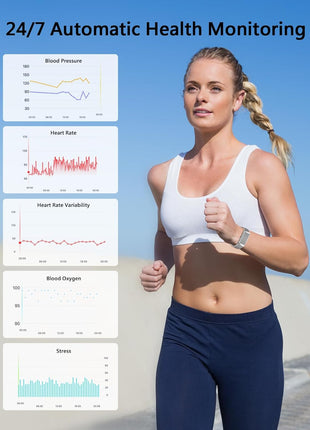 Smart Bracelet for Men Women, Health Activity Fitness Trackers, 24H Sleep Tracker, 24/7 Continuous Heart Rate/Blood Pressure/HRV/Stress Monitor, 170+ Sports Modes Smart Wristband with 2 Bands Free APP