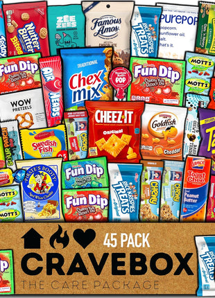 CRAVEBOX Snacks Box Variety Pack Care Package (45 Count) Easter Treats Gift Basket Adults Kids Grandkids Guys Girls Women Men Boyfriend Birthday Cookies Chips College Student Office School