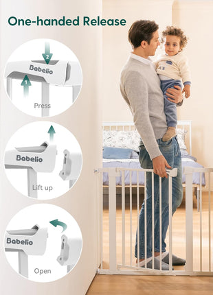 Babelio Pressure Mounted Baby Gate for Stairs, 26-40 in PressGuard Dog Gate | Triple-Lock, Pressure/Wall Mount No Drilling, Heavy Duty, Auto Close, Easy Install for Doorways/Kitchens/Hallway, White