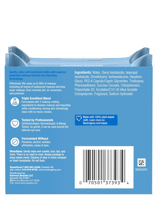 Neutrogena Makeup Remover Micellar Wipes for Face Daily Gently Removes Oil Dirt and Waterproof Makeup in a Simple Fully Plant-Based Cloth, 2 pack of 25 ct