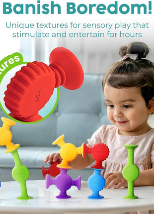 BUNMO Bath Toys Suction - Connect, Build, Create - Toddler Bath Toys - Hours of Fun & Creativity - Fine Motor Skills - Stimulating Sensory Toys - Non-Mouthable Toy - Textured 10 Pack