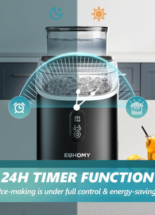 EUHOMY Ice Cube Maker Machine Countertop with External Water Tank, 2 Ways to Add Water, 34Lbs/Day, 16Pcs Ready in 7 Mins, Auto-Cleaning, with Ice Scoop & Basket, for Home/Kitchen/Office/Bar (Black)