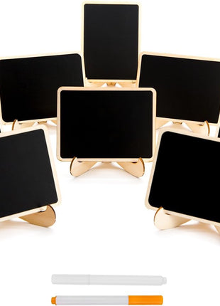 DSTELIN 10 Pack Mini Chalkboards Signs with Easel Stand, Small Rectangle Chalkboards Blackboard, Wood Place Cards for Weddings, Birthday Parties, Message Board Signs and Event Decoration