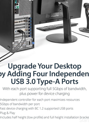 StarTech.com 4 Port USB 3.0 PCIe Card w/ 4 Dedicated 5Gbps Channels (USB 3.2 Gen 1) - UASP - SATA / LP4 Power - PCI Express Adapter Card (PEXUSB3S44V)