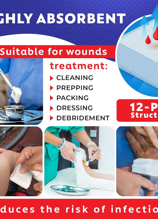 100pc Large Sterile Gauze Pads 4x4 Sterile for Wounds Bulk - 12ply Woven Gauze Sponges 4x4 Sterile - USP IV Breathable Mesh 4x4 Gauze Pads Sterile for Enhanced Absorption - First Aid Medical
