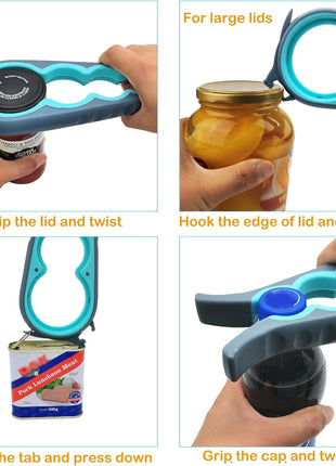 Otstar Jar Opener Bottle Opener and Can Opener for Weak hands, Seniors with Arthritis and Anyone with Low Strength, Mutil Jar Opener Get Lids Off Easily (Blue and Grey)