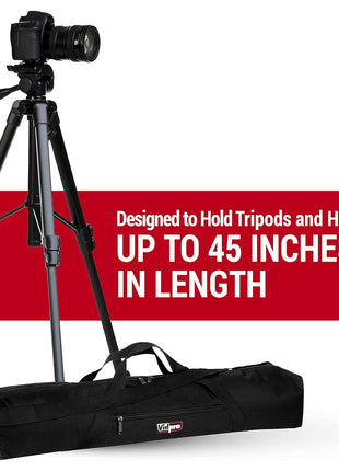 VidPro TC-45 Tripod Carrying Case - Heavy Duty Nylon Bag with Shoulder Straps and Handles - Compact Case with Full Length Zippered Closure Plus External Pocket Fits Tripod with Head up to 45 Inches