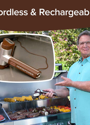 HorsePower Giddy Up Grill Cleaner, Cordless Rechargeable, As Seen on TV | LED light, rechargeable, 304 stainless power steel roller, up to 350 RPM, no bristles, no preheating, blasts burnt-on food