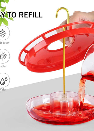 eWonLife Hummingbird Feeder for Outdoors, 2 Pack, Leak-Proof, Easy to Clean and Refill, Saucer Humming Bird Feeder Plastic, Including Hanging Hook, with 5 Feeding Ports (16 Ounce/Pack)
