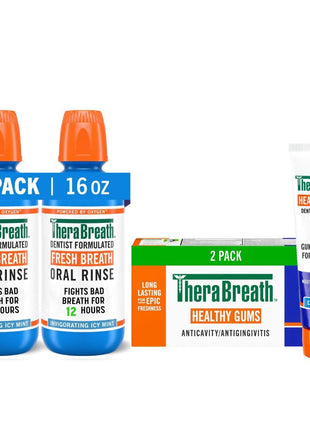TheraBreath Fresh Breath Mouthwash, Icy Mint Flavor, Alcohol-Free, 16 Fl Oz (Pack of 2)
