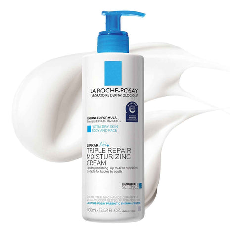 La Roche-Posay Lipikar AP+Max Triple Repair Moisturizing Body Cream,13.52oz | Face and body lotion for dry skin with shea butter and niacinamide to help moisturize and support the skin barrier.