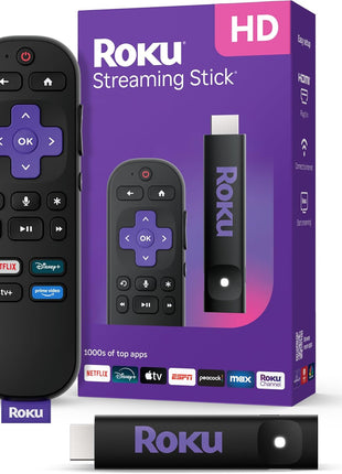 Roku Streaming Stick HD — HD Streaming Device for TV with Roku Voice Remote, Free & Live TV