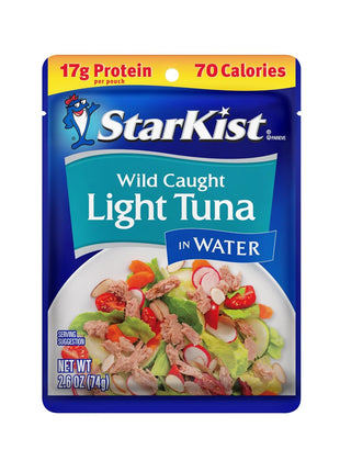 StarKist Chunk Light Tuna in Water, 2.6 oz Pouch (10 Pack) Ready to Eat Wild Caught Tuna, 17g Protein, 70 Calories Per Serving, Gluten Free, Soy Free, Kosher, Perfect for Salads, Keto Meals and Snacks