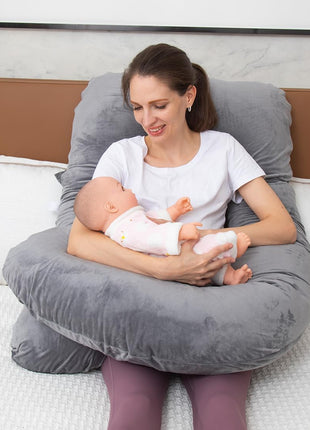 MOON PINE Pregnancy Pillow, U Shaped Full Body Pillow for Maternity Support, Sleeping Pillow with Cover for Pregnant Women (Dark Grey)