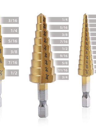 Aleric Step Drill Bit Set - Titanium Coated, High Speed Steel Drill Cone Bits for Aluminum, Wood and Plastic Hole Drilling Cutting, Multi Size Hole Stepped Up Unibit for DIY Lovers,3pcs