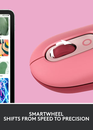 Logitech POP Mouse Compact and Portable Wireless - Heartbreaker Rose | Compact, portable, programmable buttons, quiet clicks, easy-switch up to 3 devices, for laptop, tablet, PC