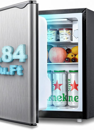 Anypro Fridge with Freezer 1.84 Cu.Ft Single Door Refrigerator with 5 Level Temperatures, Adjustable Shelves, Energy Saving, Low Noise for Dorm, Office, Bedroom, Silver