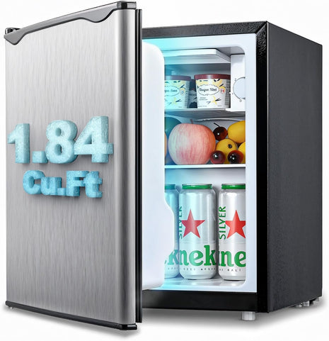 Anypro Fridge with Freezer 1.84 Cu.Ft Single Door Refrigerator with 5 Level Temperatures, Adjustable Shelves, Energy Saving, Low Noise for Dorm, Office, Bedroom, Silver