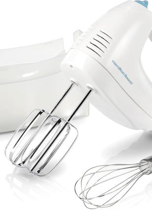 Hamilton Beach 6-Speed Electric Hand Mixer With QuickBurst and Bowl Rest | Powerful 250 Watt Motor | Traditional Beaters | Snap-On Storage Case | White | 62682G