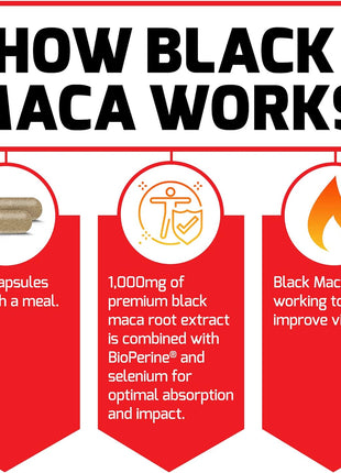 Force Factor Black Maca Root Vitality Supplement for Men with Superior Absorption and Power, Natural Maca Negra Extract, Fundamentals Series, 1000mg, 60 Capsules (Pack of 3)