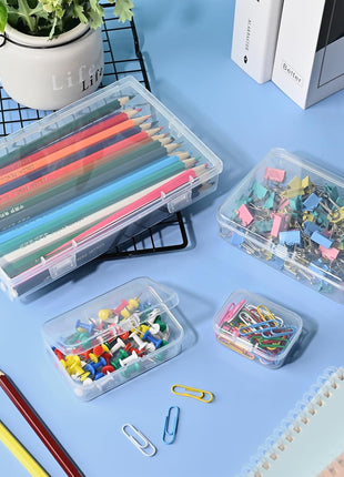24 Pack Mixed Sizes Small Plastic Storage Containers, Mini Rectangular Small Items Organizer Boxes with Hinged Lids and Labels for Craft Jewelry Beads