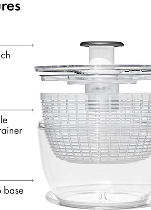 OxO Good Grips Salad Spinner | Lettuce Spinner | Fruit Washer | Fruit Washing Bowl with Strainer | Vegetable Cleaner | Salad Cleaner | Lettuce Washer | 6.22 Quart Capacity
