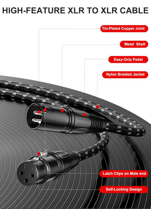 XLR Cables 3ft 2 Pack,Short Microphone Cable OFC Noise Reduction | XLR Male to Female Balanced Microphone Cord 3 pin,3 Foot Short mic Cord Oxygen-Free Copper Nylon Braided Black