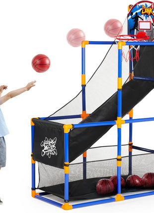 JOYIN Arcade Basketball Game Set with 4 Balls and Hoop for Kids 3+ Years Old Indoor Outdoor Sport Play - Easy Set Up - Air Pump Included - Ideal for Competition
