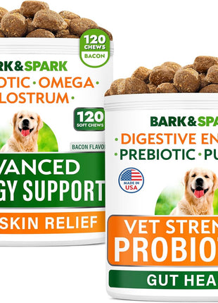 Allergy Relief Chews + Probiotics for Dogs - Digestive Enzymes for Allergies Itchy Skin w/Fish Oil Omega 3 - Dogs Digestive Health - Gas, Diarrhea,