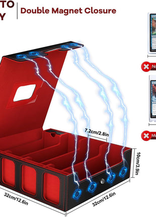 Card Storage Box 3200+ MTG Deck Box with 30 Colorful Divider, 4 Row Commander Trading Card Cases with Portable Handle & Display Windows, Fits for MTG/TCG/Magic Cards, Patented Design