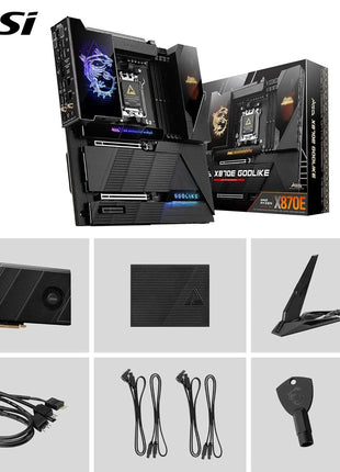 MSI MEG X870E GODLIKE, E-ATX - Supports AMD Ryzen 9000/8000/7000 Processors, AM5 - Dynamic Dashboard III, EZ Slide M.2, 110A SPS, DDR5 Memory (9200+ MT/s OC), M.2 & PCIe 5.0, USB4, Wi-Fi 7, 10G LAN