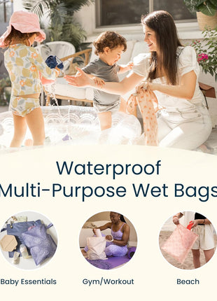 Tiny Twinkle Mess Proof Wet Bags | 2-Pack Reusable Waterproof Wet Bags for Swimsuits | Baby Clothes | Travel & Diaper Bag (Black, Green Checkers)