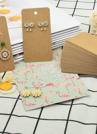 Twavang Earring Display Cards with 100Pcs Earring Holder Cards, 100 Pairs Clear Earring Backs and 100Pcs Self Adhesive Bags for Earrings Jewelry Display (Brown, 3.5 inch x 2 inch)