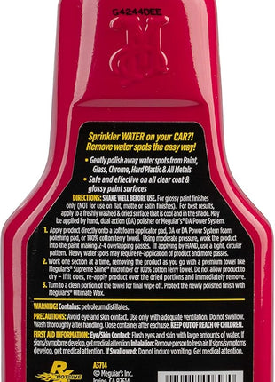 Meguiar's Water Spot Remover, Heavy Duty Water Spot Remover for Cars, Remove Water Stains and Polish Glossy Paint with a Versatile Clear Coat Safe Formula, 16 oz