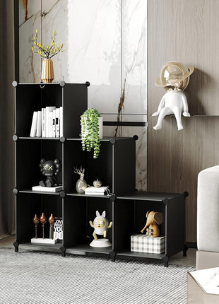 AWTATOS Cube Storage Organizer, Storage Cubes Shelves Bookshelf, 6 Cube Closet Organizers and Storage, DIY Stackable Plastic Clothes Organizer Shelving for Bedroom, Home, Black