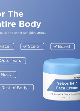 Seborrheic Dermatitis Face Cream for Sensitive Skin - Hydrates & Supports the Skin Barrier with MCT Oil, Squalane - Moisturizing Face, Scalp and Body Cream - No Steroids, Gentle Ingredients