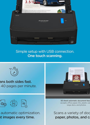 ScanSnap iX1400 High-Speed Simple One-Touch Button Color Document, Photo & Receipt Scanner with Auto Document Feeder for Mac or PC, Black