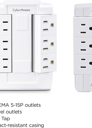 CyberPower GT600P 6 Outlet Swivel Grounded Wall Tap, White