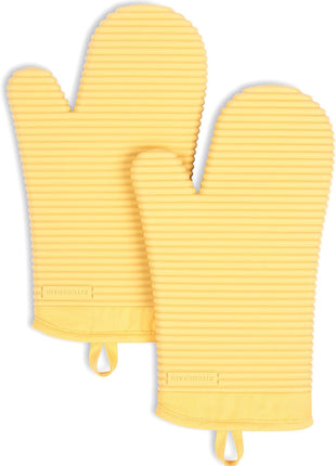 KITCHENAID Ribbed Soft Silicone Oven Mitt 2 Pack Set, 7.5 inchx13 inch, Milkshake