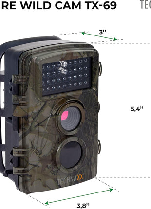 Technaxx Nature Wildlife Cam TX 69 Full HD Outdoor Surveillance Camera Wildlife Camera Night Vision 12MP 1080P Waterproof Motion Detector Photo Trap, Black