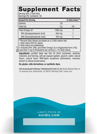 Nordic Naturals Ultimate Omega, Lemon Flavor   60 Soft Gels   1280 mg Omega 3   High Potency Fish Oil Supplement with EPA & DHA   Promotes Brain & Heart Health   Non GMO   30 Servings