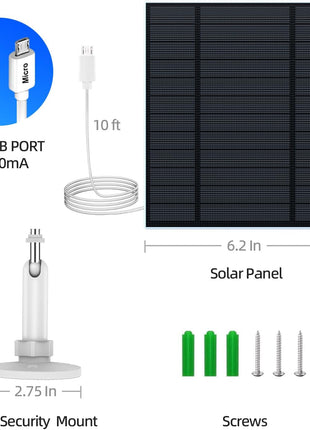 5W Solar Panel for Security Camera, Solar Panel with Micro USB & USB-C Port for DC 5V Outdoor Rechargeable Battery Camera, IP65 Waterproof, 360° Adjustable Security Mount, 9.8ft Cable(White 1PC)