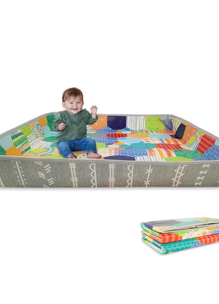 Infantino Foldable Foam Play Mat Reversible 57x57 in, Multicolor | Reversible design with two sides to play, Lightweight & portable, Water-resistant & wipeable, Folds flat for easy storage