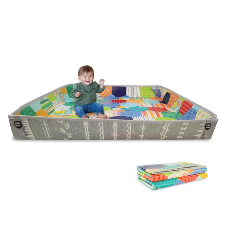 Infantino Foldable Foam Play Mat Reversible 57x57 in, Multicolor | Reversible design with two sides to play, Lightweight & portable, Water-resistant & wipeable, Folds flat for easy storage