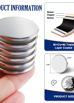 DIYMAG Strong Magnets, 6 Pack with Double Sided Adhesive Backing Powerful | 1.26"x0.12" Round Permanent Neodymium Disc Rare Earth Magnet for Fridge Classroom DIY Building Scientific Craft and Office