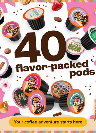 Crazy Cups Flavored Coffee Pods Variety Pack for Keurig K Cups Brewers, Assorted Flavored Coffee Sampler, 40 Count